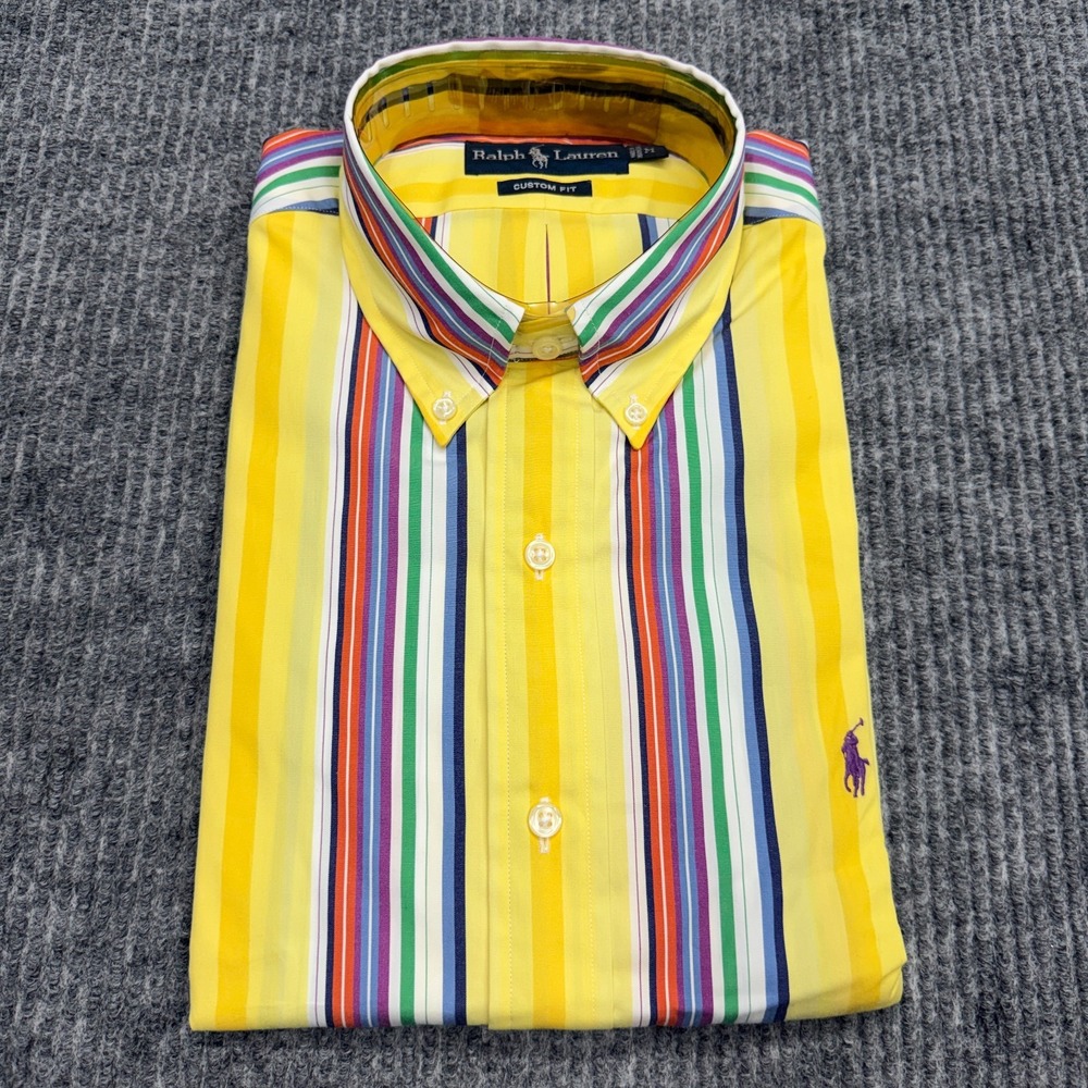 NWT VTG Ralph Lauren Shirt Mens M Custom Fit Yellow Vertical Striped Button Down